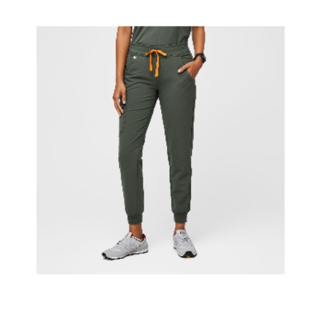 Figs Olive Green Joggers with Orange Drawstring